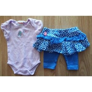 Girl's Size 0-3 M Month 4 Pc Purple Ladybug Top, Blue Dotted Skirt, Capri +